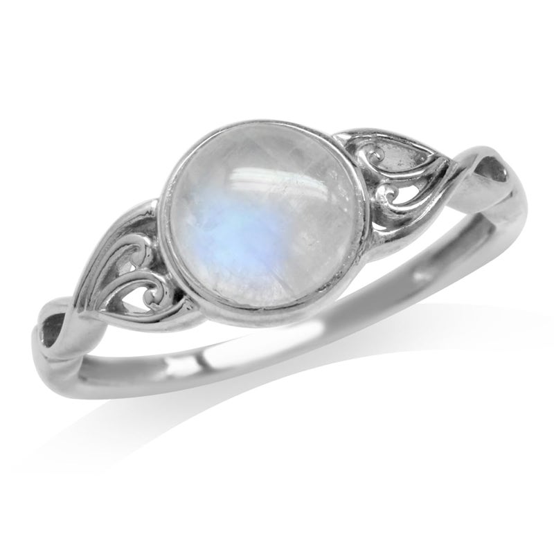 Silvershake 7mm Natural Moonstone 925 Sterling Silver Victorian Style Solitaire Ring Size 3.5 - Image 1